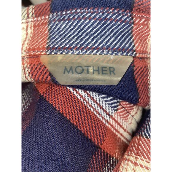 Mother The Frenchie Red Plaid Shirt Size Medium Button Up 100% Cotton Women - Picture 6 of 8